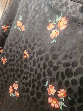 Black Satin-Look Top with Floral Print